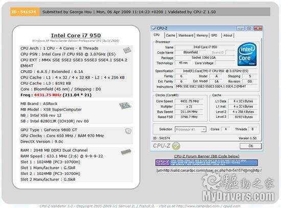 新秀Core i7-950风冷超频4.43GHz