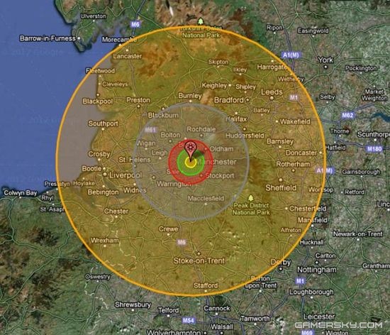 “核地图”图片显示，一枚沙皇氢弹将给整个西北部地区造成毁灭性打击。